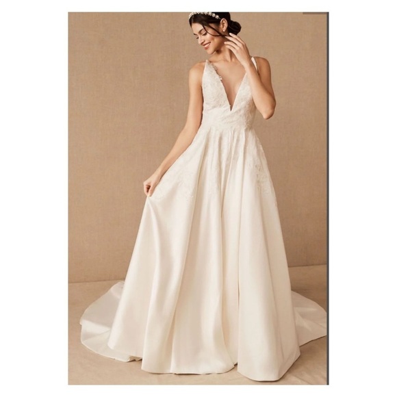 JENNY YOO BHLDN Eden Easton Wedding Gown Size 14 Deep V Neck Cutout NWT - Picture 7 of 13